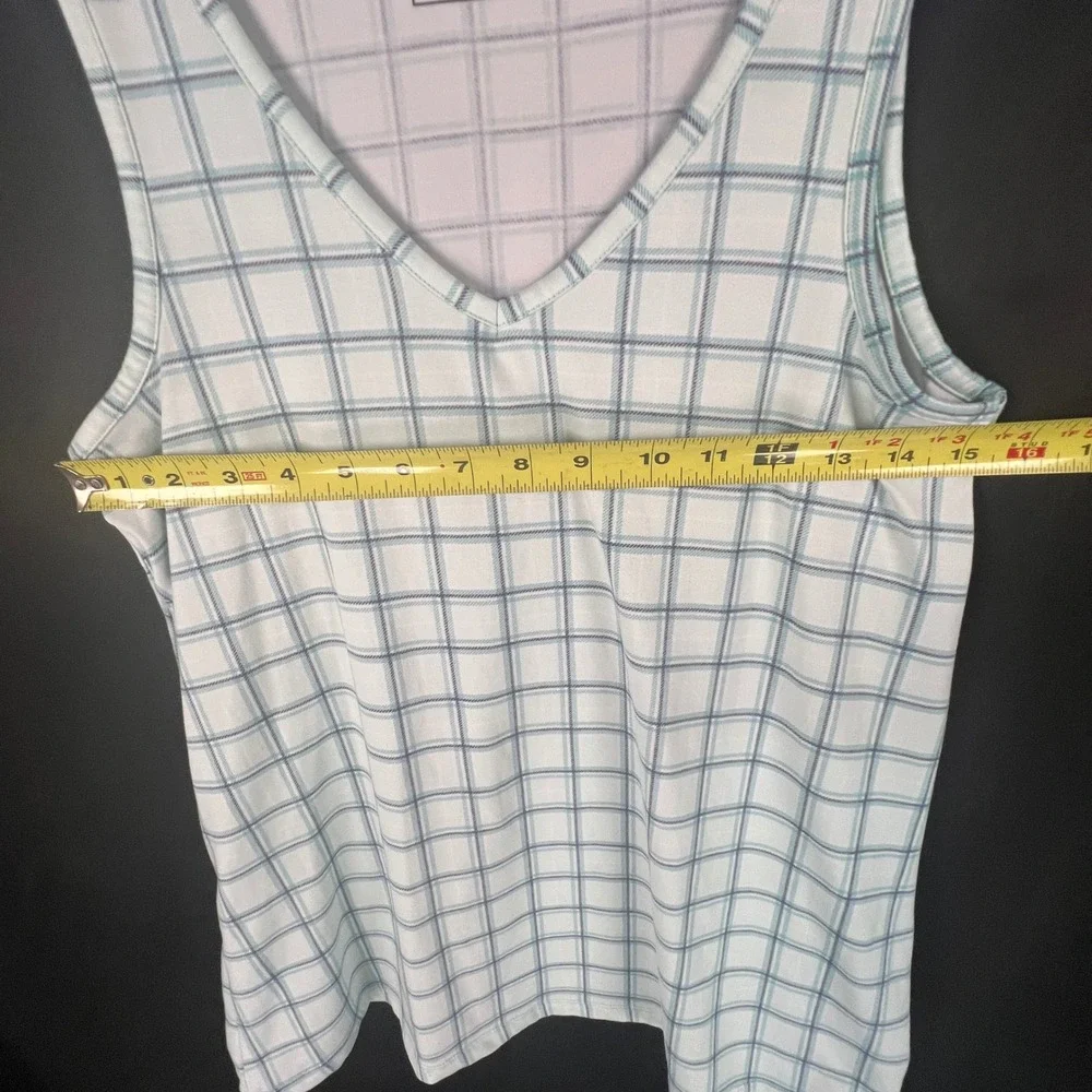 Eddie Bauer Womens Sleepwear Tank Top Blue White Plaid V-Neck Small VDR 409